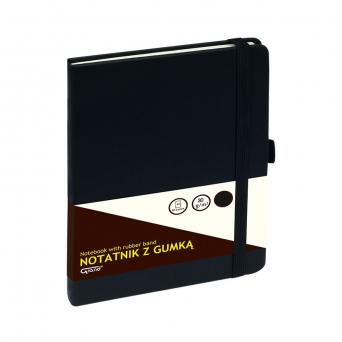 Notatnik A5/80 kartek kratka z gumką czarny GRAND