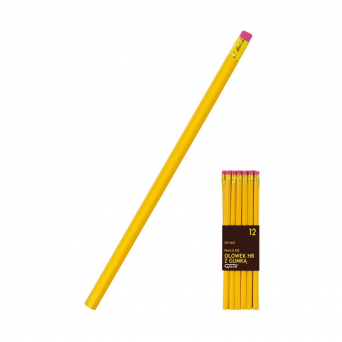 Ołówek z gumką GRAND GR-6602 ŻÓŁTY 12 szt.