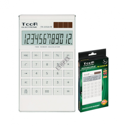 Kalkulator biurowy 12-pozycyjny podwójne zasilanie z podstawką TOOR TR-2232A-W